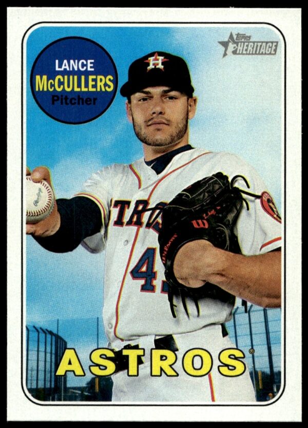 2018 Topps Heritage card featuring Lance McCullers pitching for the Astros, card #318.