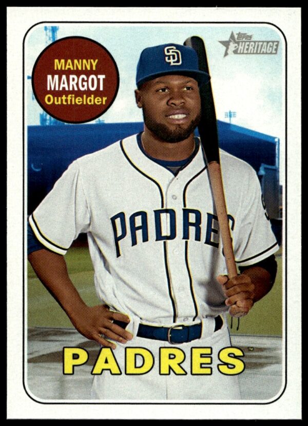 Manny Margot 2018 Topps Heritage baseball card #376, Padres uniform, vintage style.