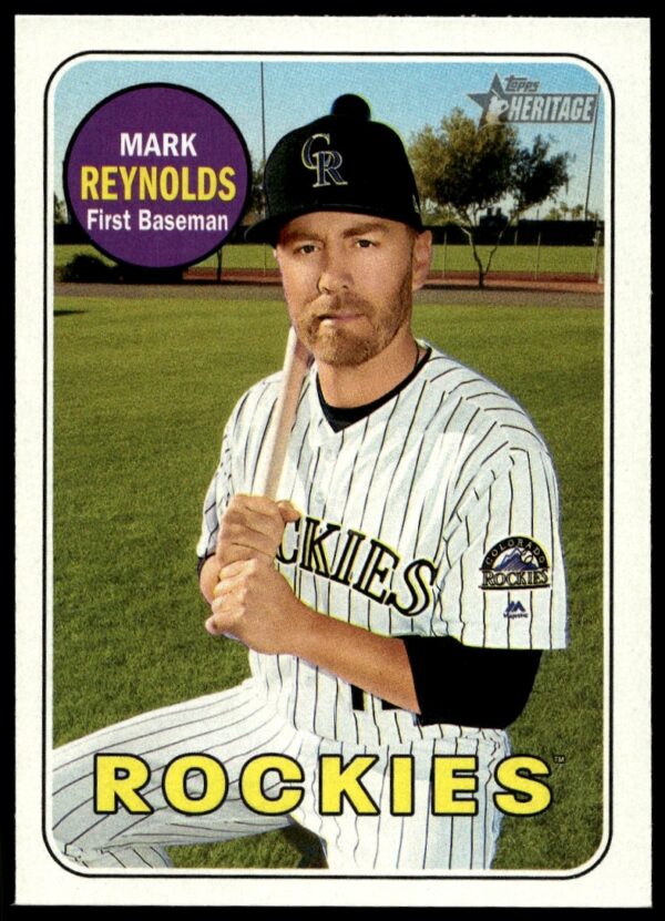 Mark Reynolds 2018 Topps Heritage baseball card front view showcasing vintage design.