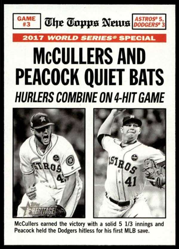 2018 Topps Heritage card: Lance McCullers Jr. and Brad Peacock dominate on the mound.
