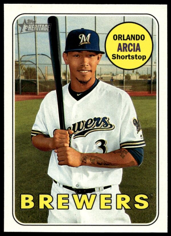 Orlando Arcia 2018 Topps Heritage Baseball Card #155 Front - Milwaukee Brewers.