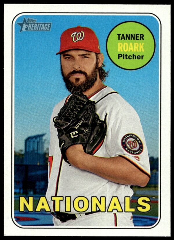 Tanner Roark 2018 Topps Heritage card #192, vintage design, pitchers pose, baseball memorabilia.