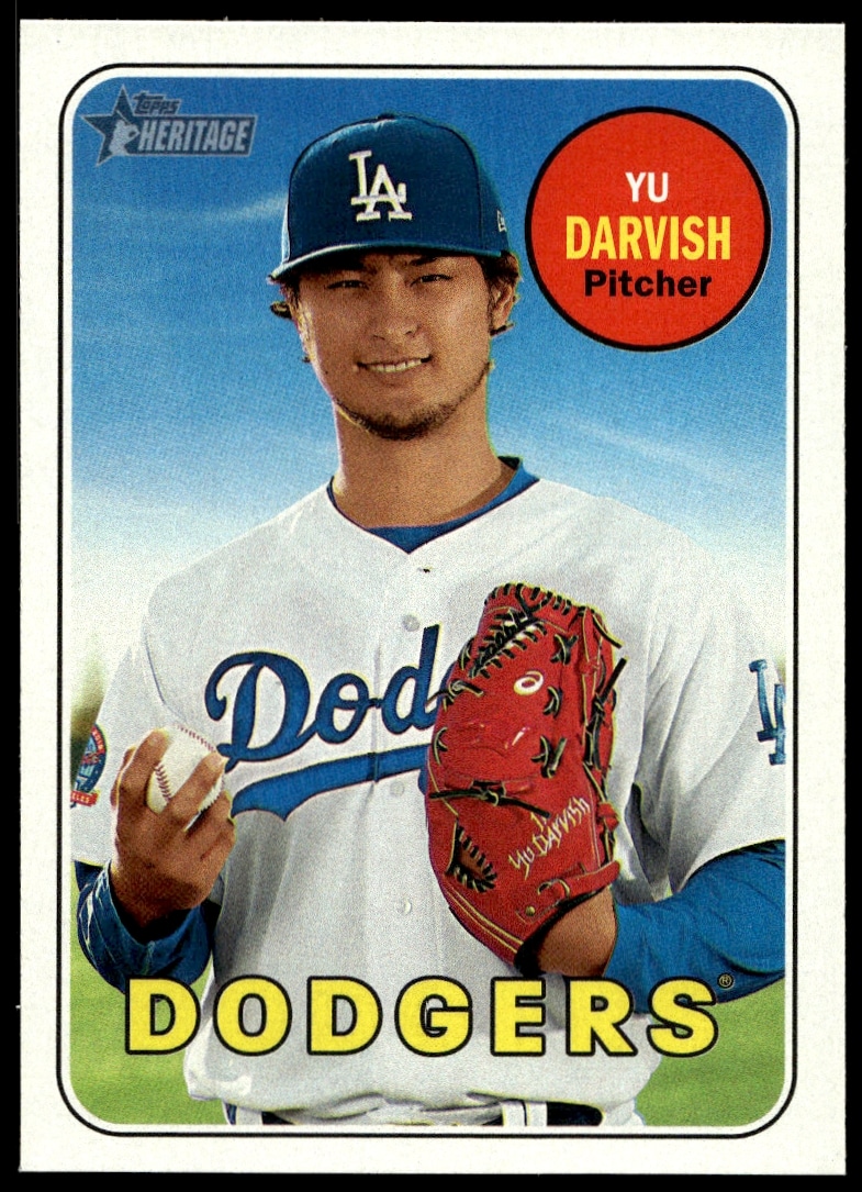 Yu Darvish 2018 Topps Heritage baseball card #161, featuring him pitching for the Chicago Cubs.
