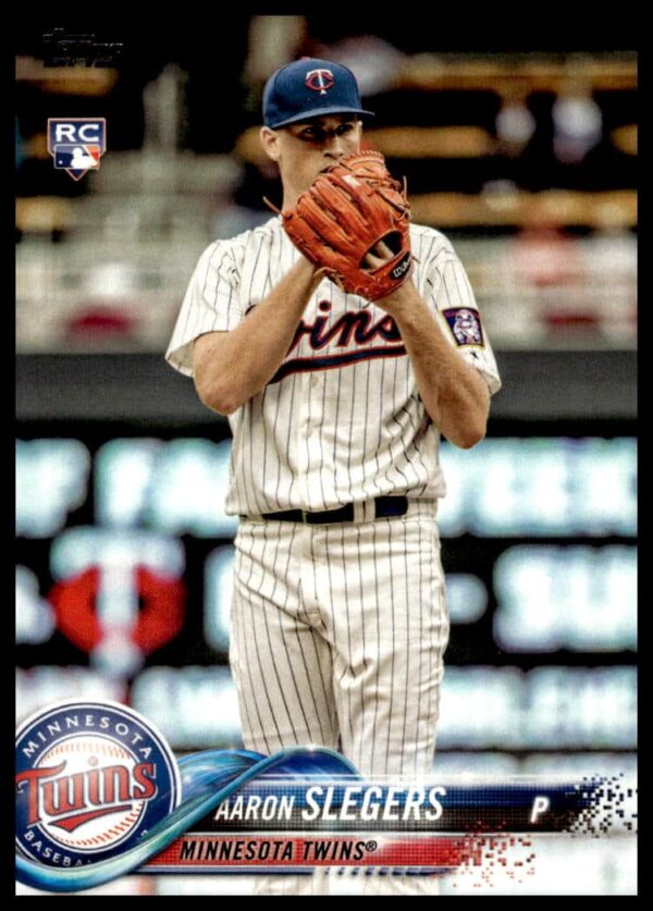 2018 Topps Aaron Slegers #277 baseball card, featuring the pitcher in Minnesota Twins uniform.