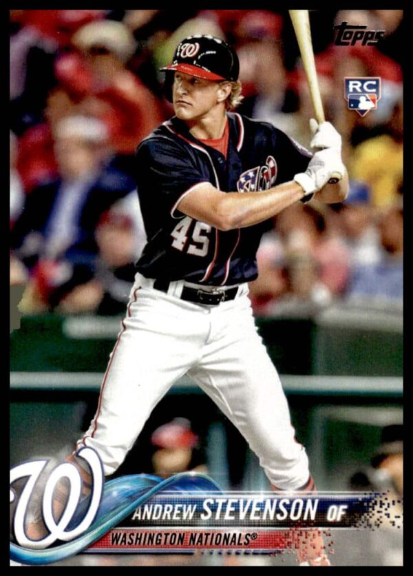 Andrew Stevenson 2018 Topps Series 1 Card #261 featuring him in game action.