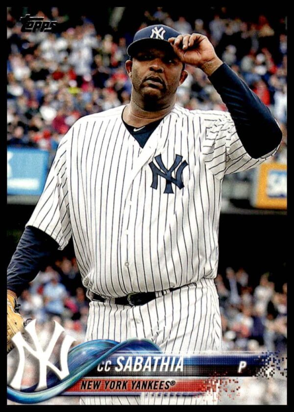 CC Sabathia 2018 Topps Series 1 Yankees Card #236 Front Image Mid-Pitch.