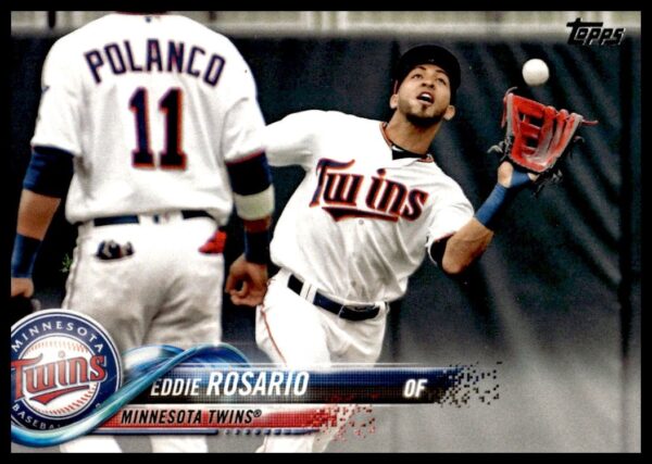 Eddie Rosario 2018 Topps Card #334 in-game, Minnesota Twins uniform.