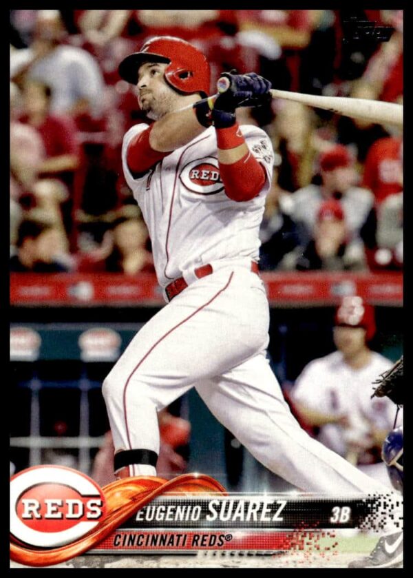 2018 Topps Series 1 Eugenio Suarez #209 showcasing dynamic batting pose.