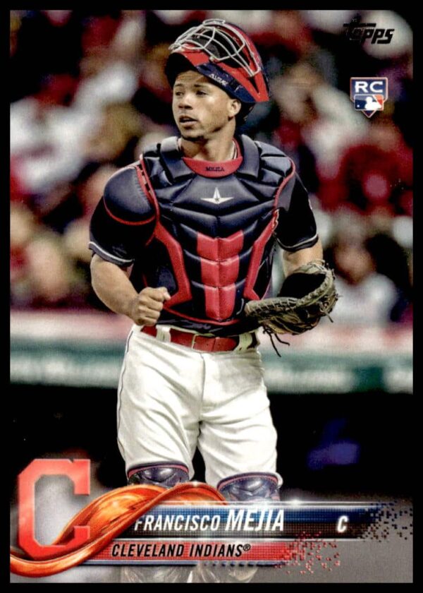 2018 Topps Series 1 Baseball Card, Francisco Mejia #244, Cleveland Indians Uniform, Action Shot.
