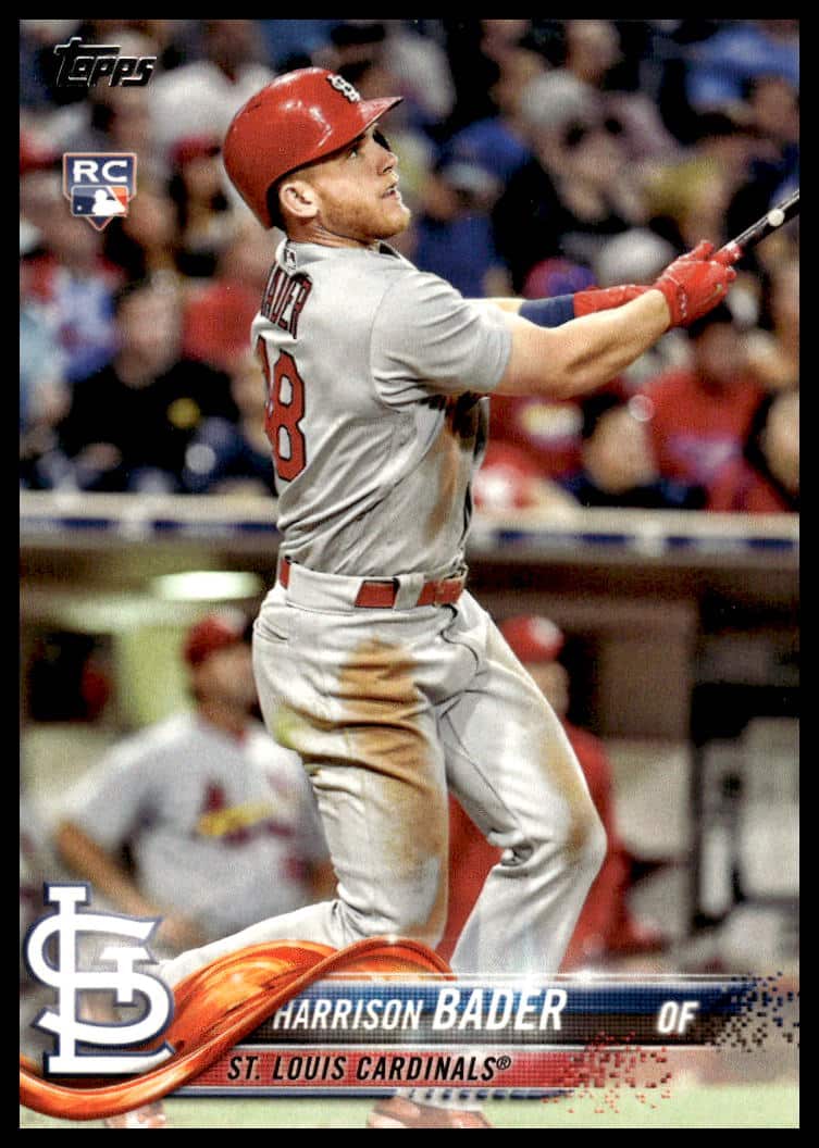Harrison Bader 2018 Topps Series 1 Rookie Card #21 in Team Uniform.