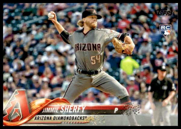 Jimmie Sherfy 2018 Topps Baseball Card #174 Front, Pitching in Team Uniform.