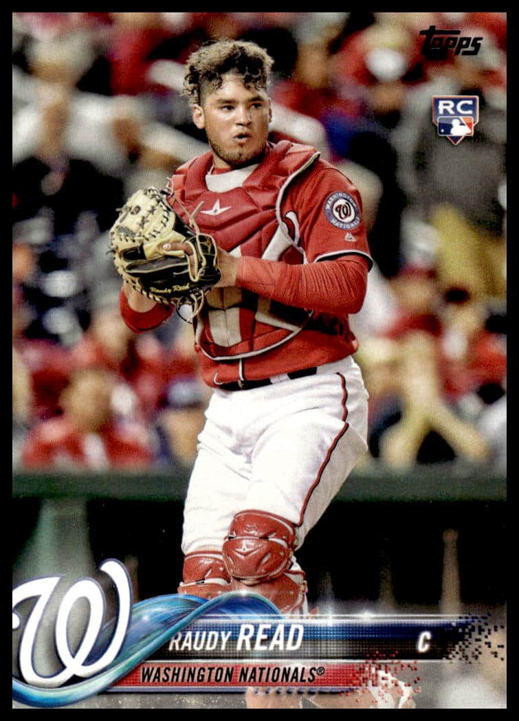Raudy Read 2018 Topps Series 1 Baseball Card #136 in Nationals uniform, action pose.