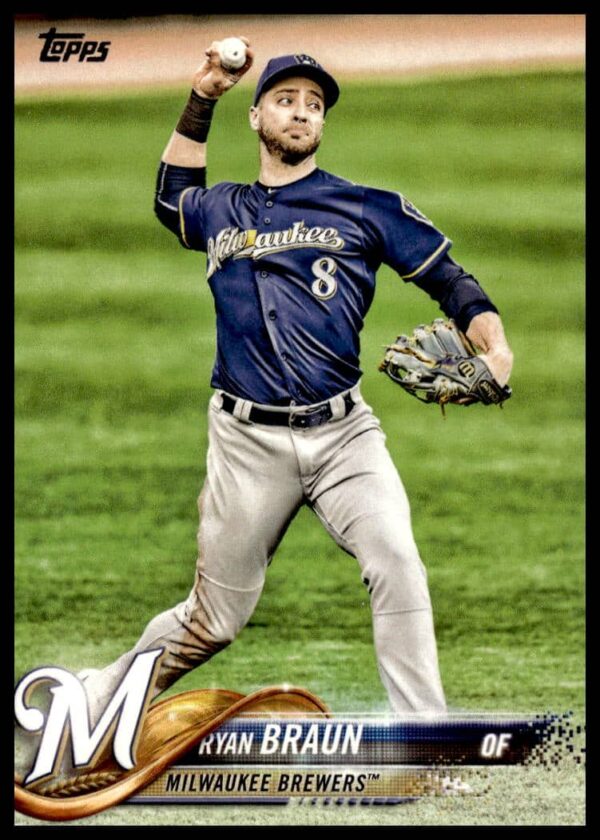 Ryan Braun 2018 Topps Series 1 Baseball Card #180 (Front) in Brewers Uniform.
