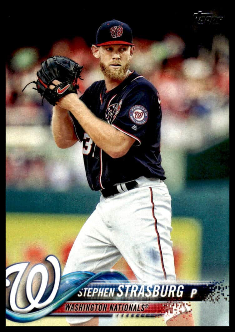 Stephen Strasburg 2018 baseball card #233 showing him pitching for the Washington Nationals.