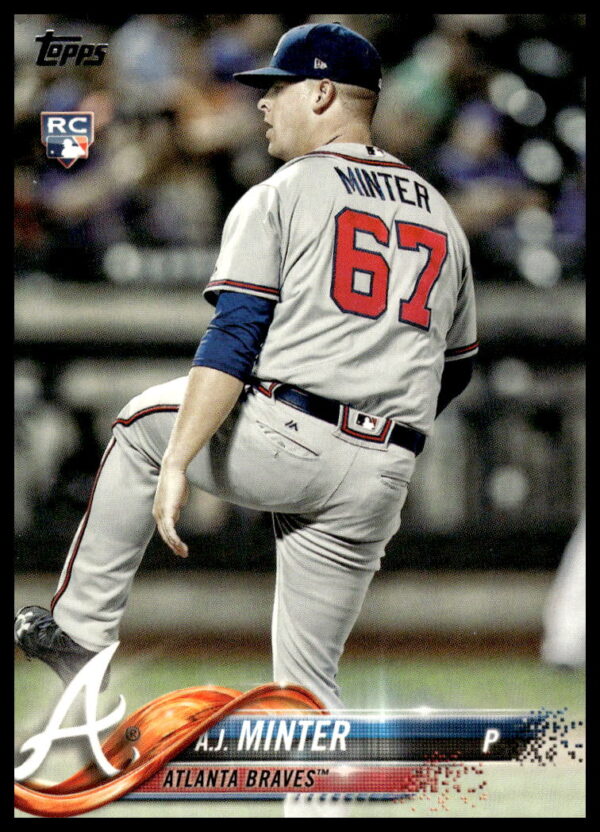 A.J. Minter 2018 Topps Card Front: Braves pitching action, card #514.