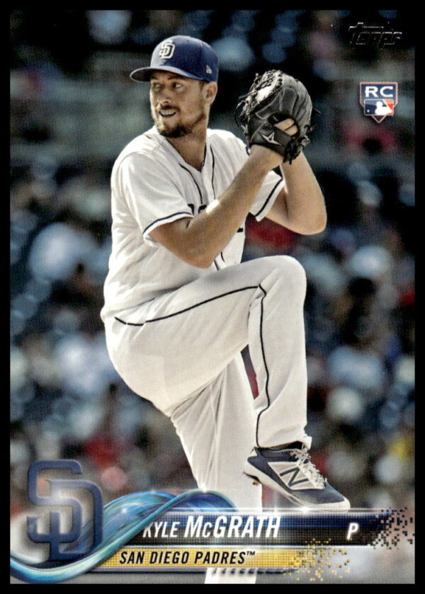 Kyle McGrath 2018 Topps Series 2 Baseball Card #376, Padres Pitcher in Action Pose.