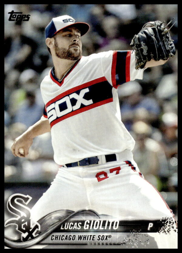 Lucas Giolito 2018 Topps Series 2 Baseball Card #605, Chicago White Sox, Pitching Action.