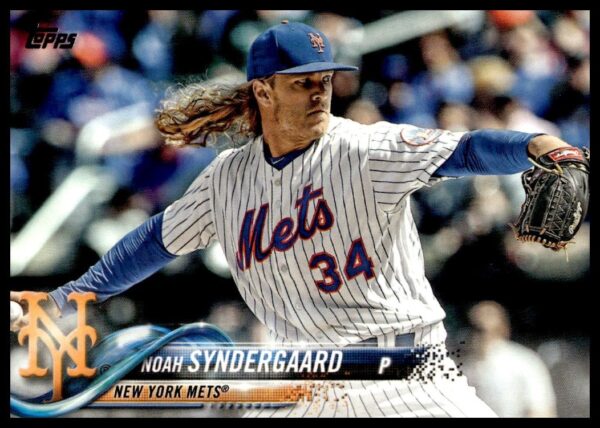 2018 Topps Series 2 card featuring Noah Syndergaard pitching for the New York Mets, #600.
