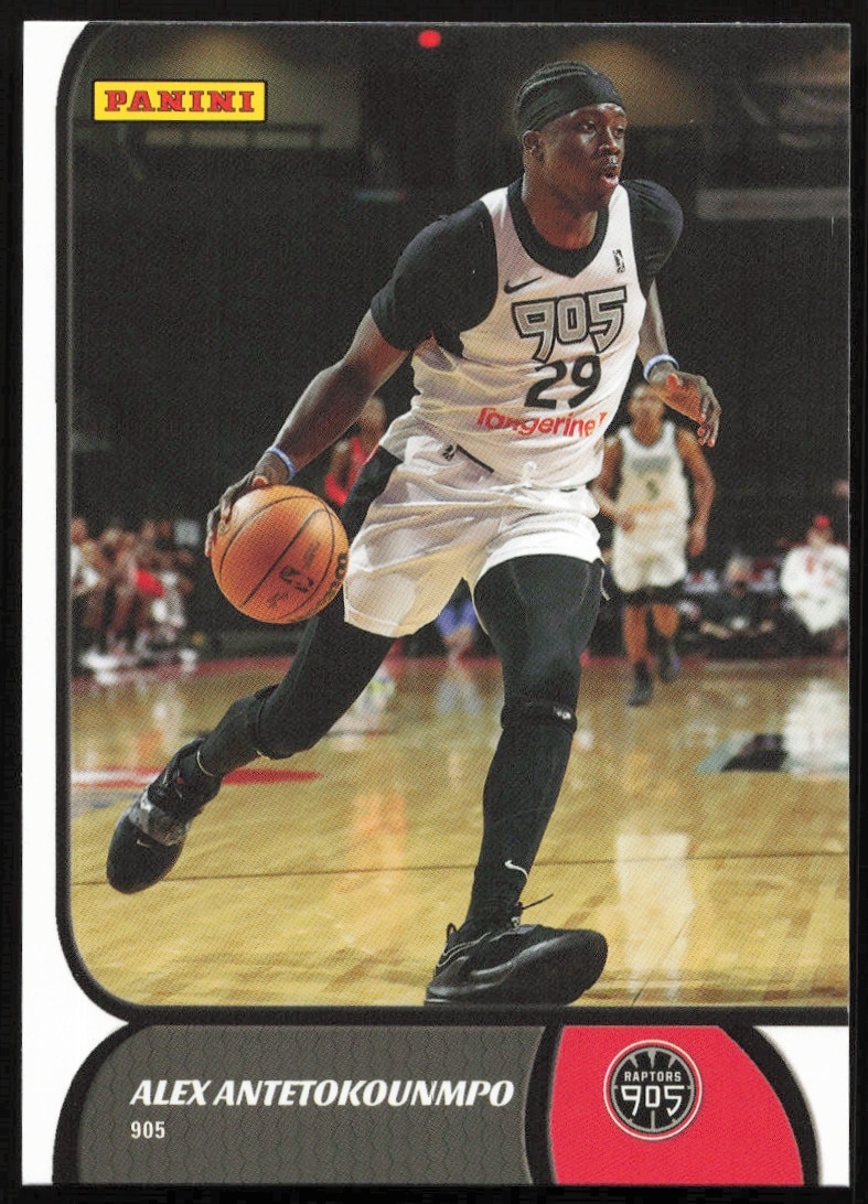Alex Antetokounmpo 2021-22 NBA G League card featuring dynamic action shot.