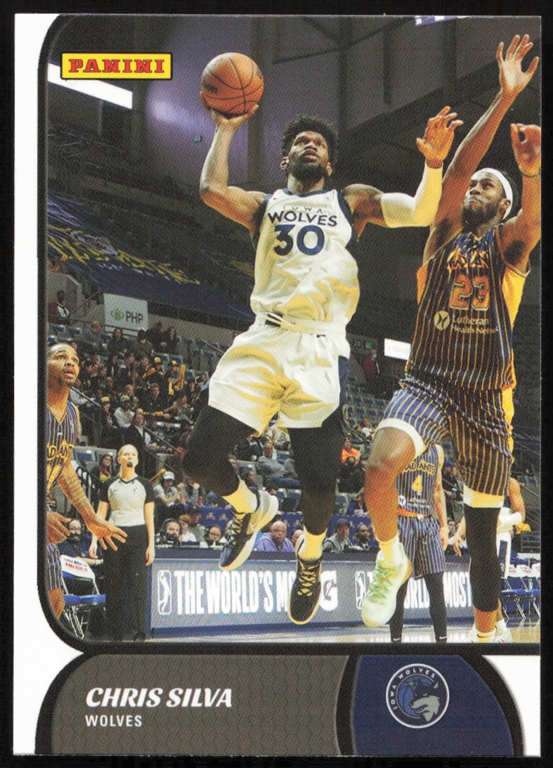 Chris Silva 2021-22 Panini NBA G League card, showcasing athletic action and team colors.