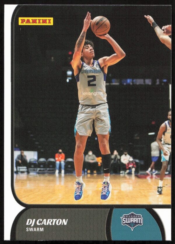 Front of DJ Carton 2021-22 Panini NBA G League Card #60, featuring action shot.