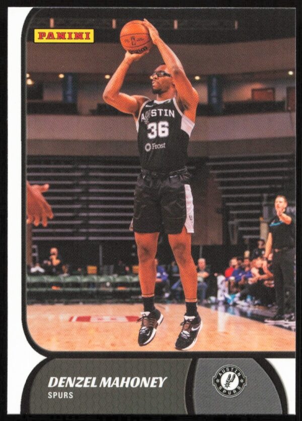 Front of 2021-22 Panini NBA G League card featuring Denzel Mahoney in action.