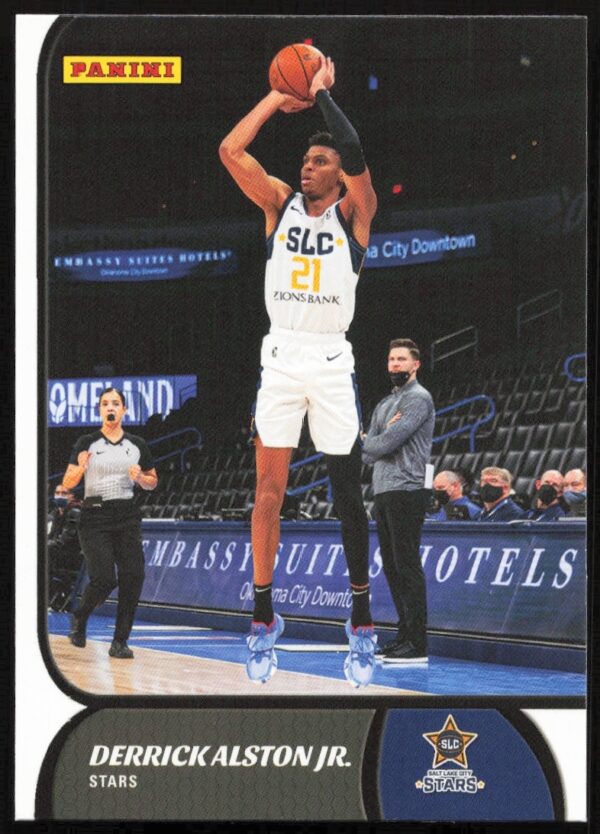 2021-22 Derrick Alston Jr. Panini NBA G League Card #119 showcasing dynamic basketball action.