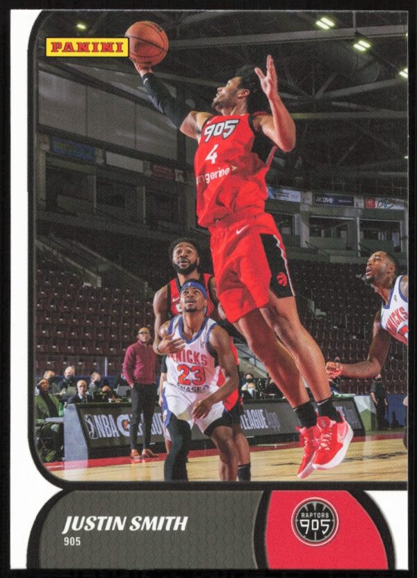 Justin Smiths 2021-22 NBA G League Panini card showcasing his on-court action and skills.