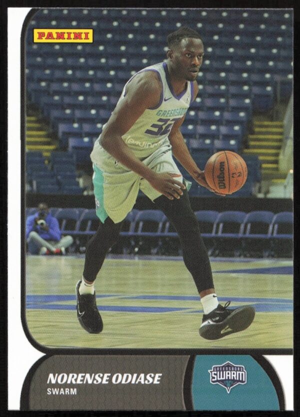 Norense Odiase 2021-22 Panini G League Card #65 showcasing dynamic game action.