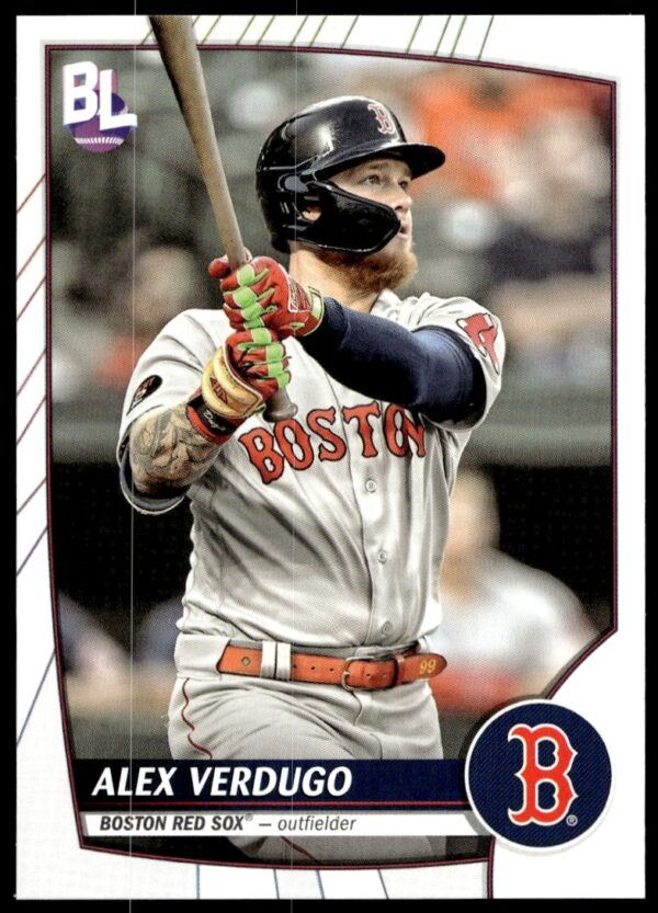 Alex Verdugo 2023 Topps Big League Baseball Card #168, showcasing Red Sox outfielder in action.