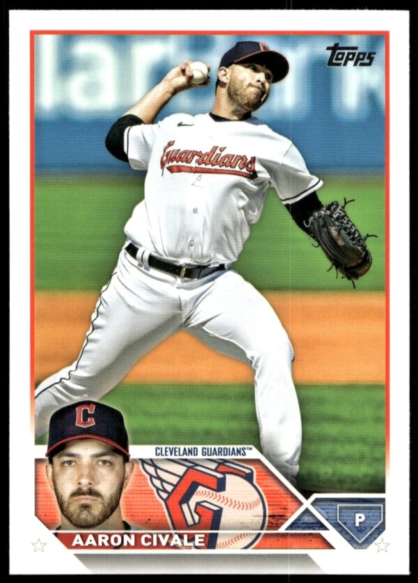 2023 Topps Series 2 Aaron Civale baseball card #433, Cleveland Guardians pitcher in action.