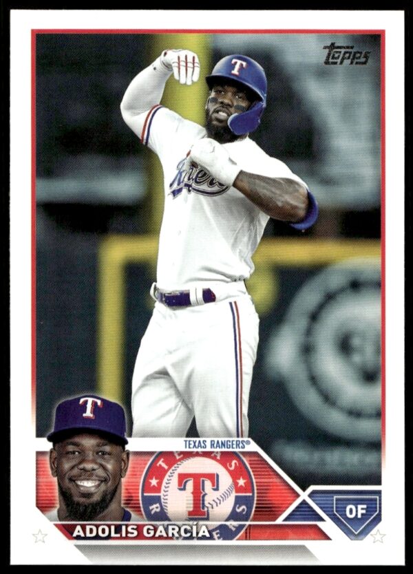 Adolis Garcia 2023 Topps Series 2 baseball card front view, #601, featuring action shot.