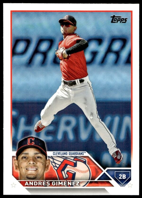 Front of 2023 Topps Series 2 Baseball Card #575 featuring Andres Gimenez in action.