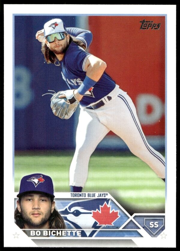 Bo Bichette 2023 Topps Series 2 Baseball Card #428 displaying dynamic mid-swing action.