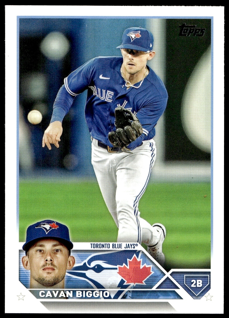 Cavan Biggio Topps Series 2 2023 Card #526, Toronto Blue Jays Action Shot.