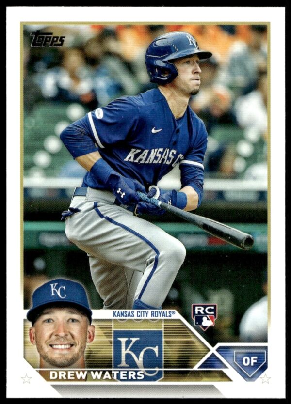 Topps 2023 Drew Waters Baseball Card #543, featuring an action shot in full uniform.