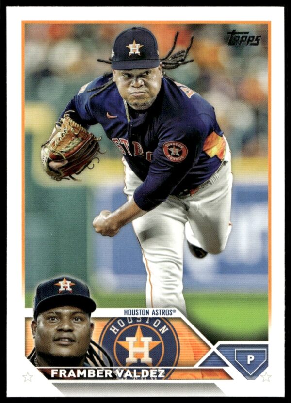 Framber Valdez 2023 Topps Series 2 Card #342, Astros pitcher in action, collectible sports card.
