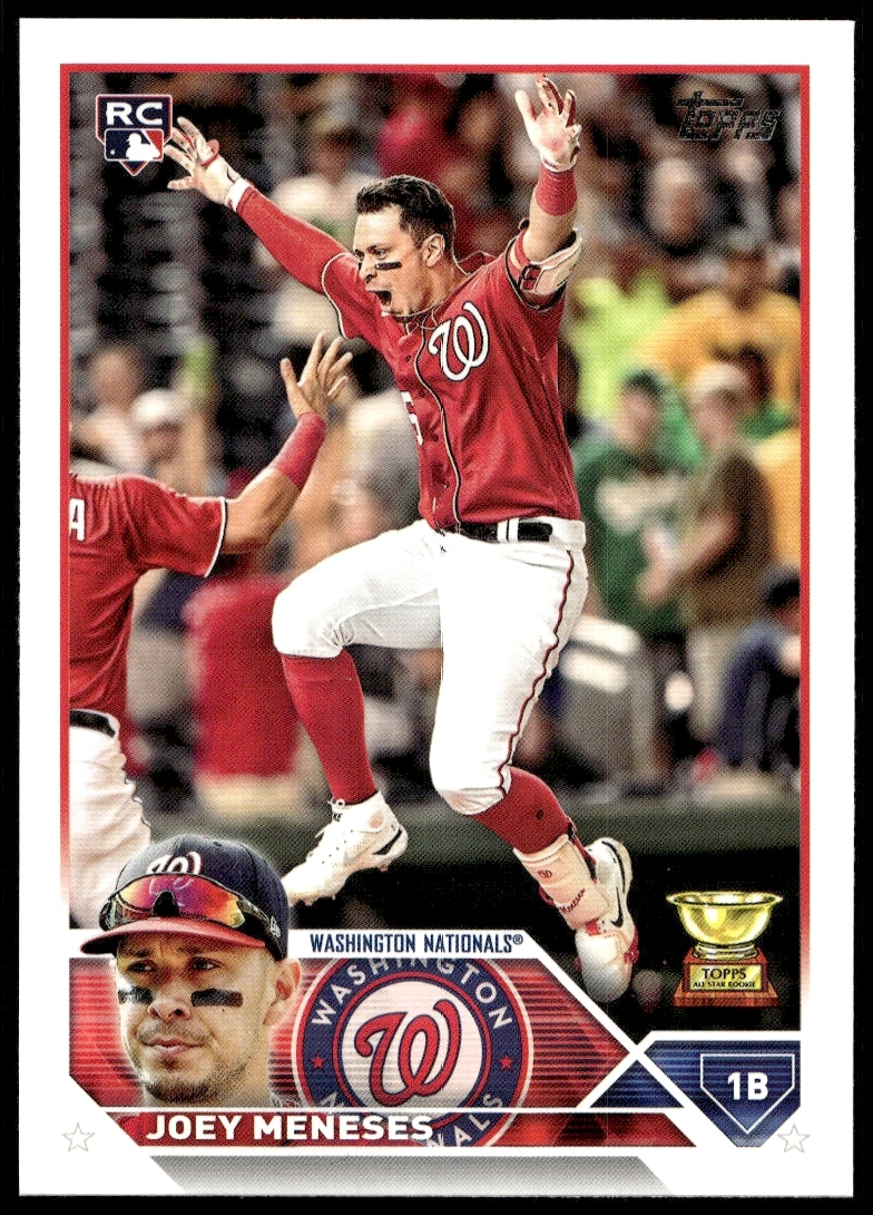 Front of 2023 Topps Series 2 Joey Meneses baseball card, action shot, #470.