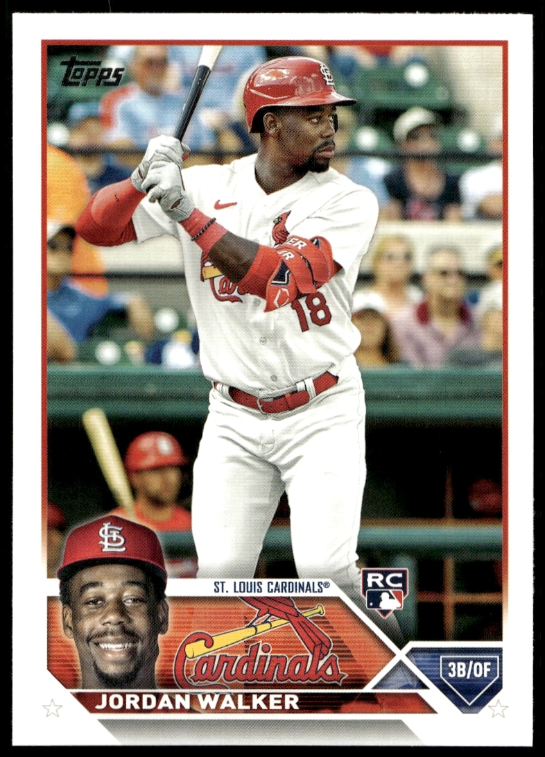 Jordan Walker 2023 Topps Card #344, Front View, Baseball Star in Uniform.