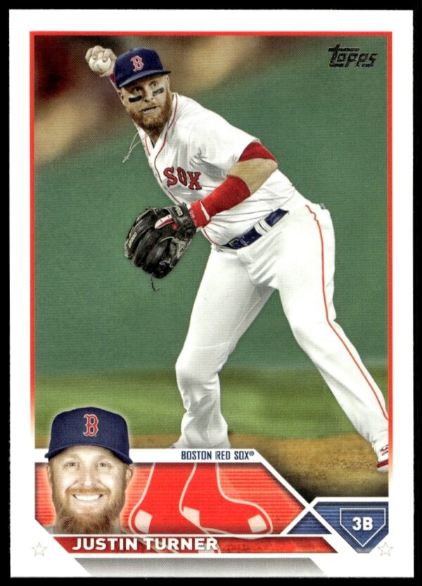 Justin Turner 2023 Topps Series 2 Card #403, featuring dynamic batting stance.