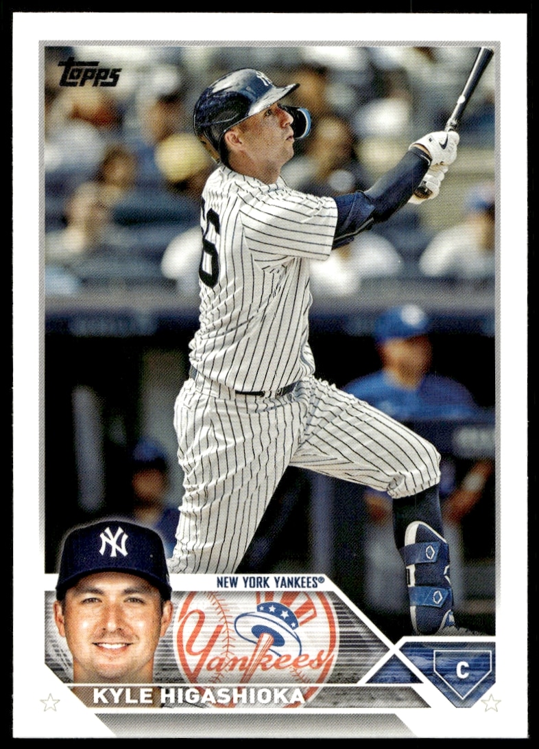 Front view of Kyle Higashiokas 2023 Topps card, Yankees catcher #646.