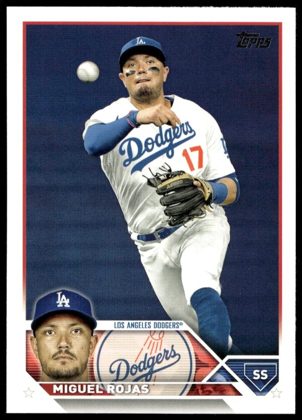 Miguel Rojas 2023 Dodgers Topps Series 2 Baseball Card #580, action pose in uniform.