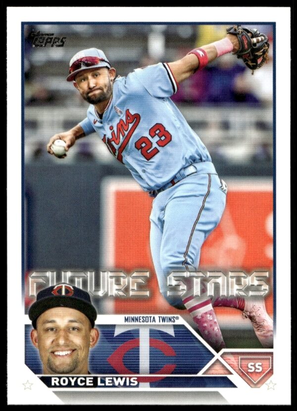 2023 Royce Lewis Topps Series 2 Baseball Card, Action Pose, Vibrant Colors.