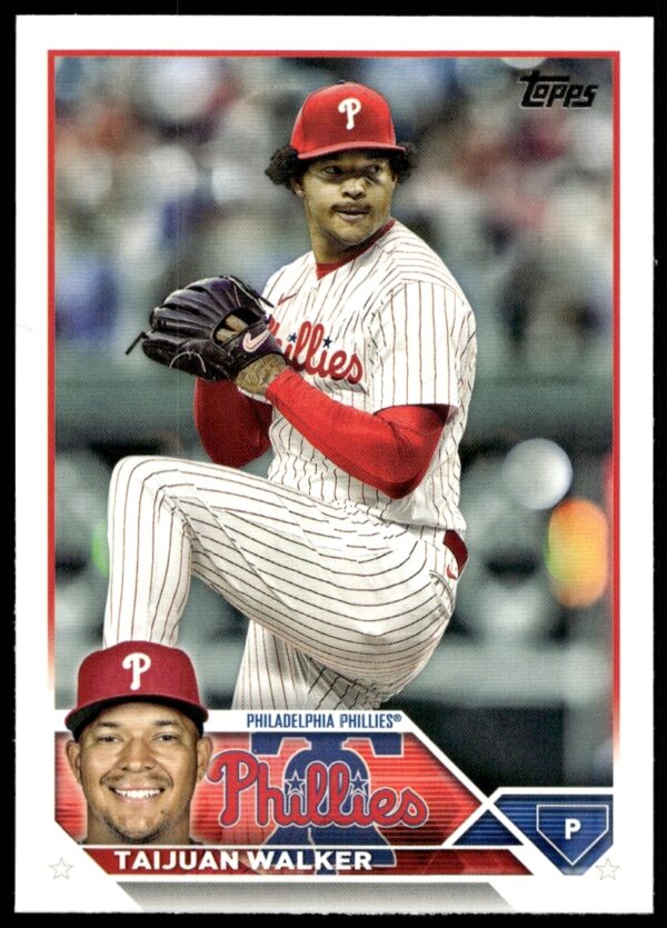 Taijuan Walker 2023 Topps Series 2 Card #355, Phillies Pitching Image.