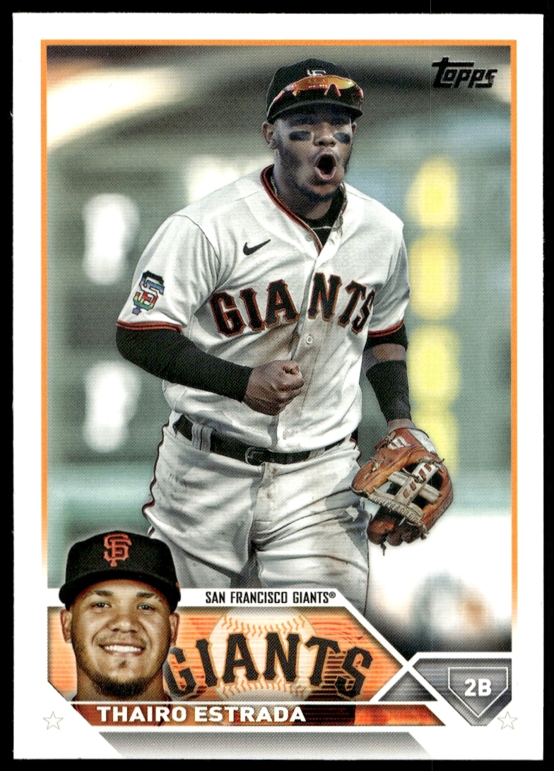 Thairo Estrada 2023 Topps Series 2 card front, dynamic mid-action image, #560.