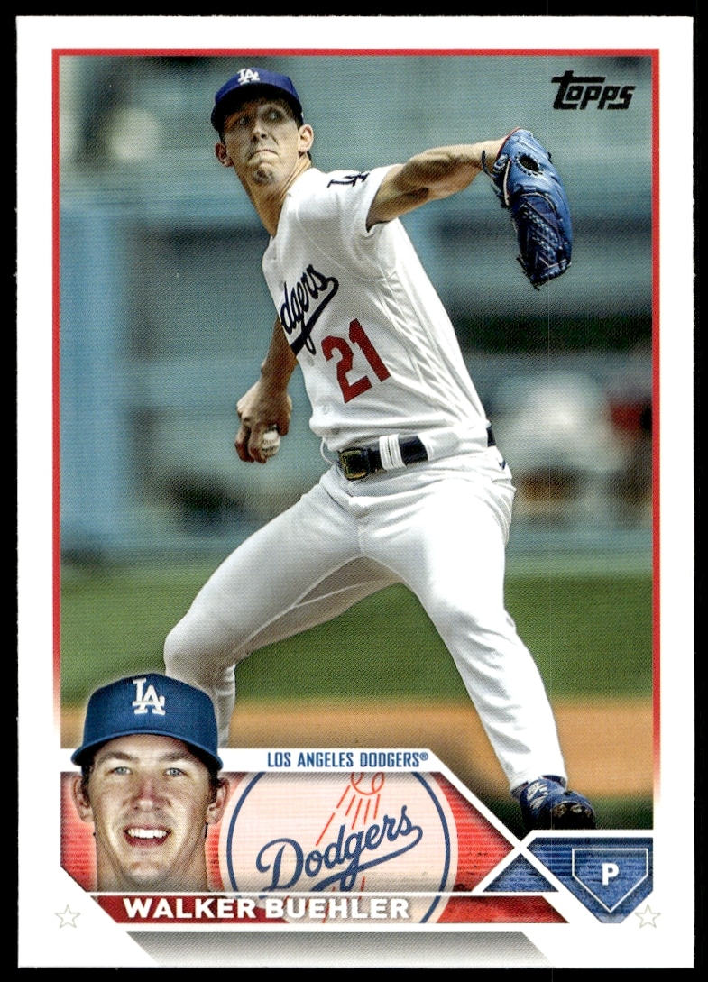 Walker Buehler 2023 Topps Card #391, Los Angeles Dodgers, pitching action shot.