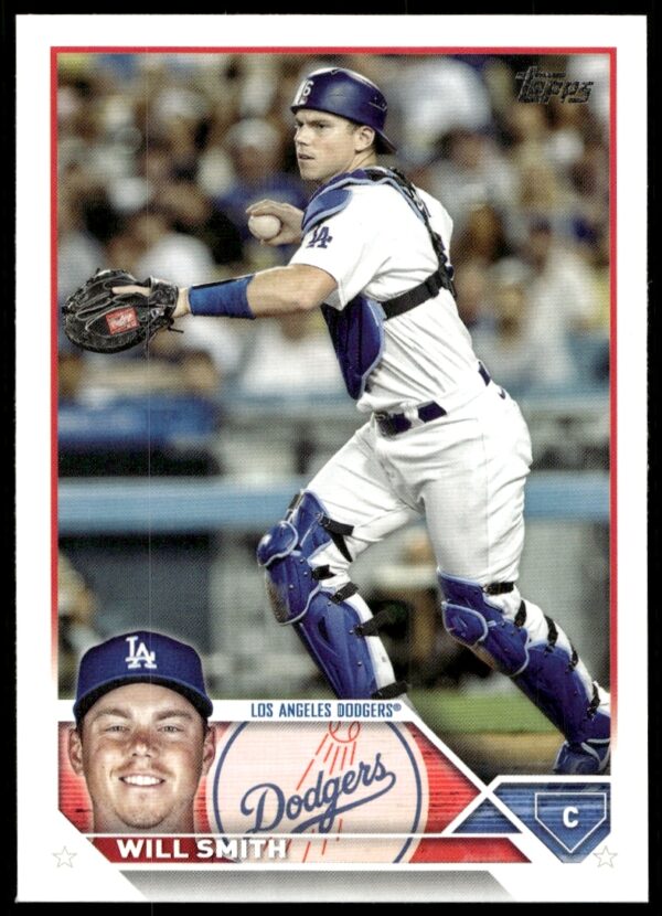 Front view of 2023 Topps Series 2 Will Smith baseball card, #440, showcasing player in action.