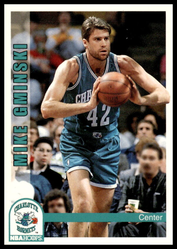 1992-93 Hoops Mike Gminski Card #23 featuring action portrait and team logo.