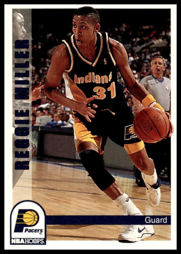 Reggie Miller 1992-93 Hoops Series 1 Card Front, Indiana Pacers NBA Legend.