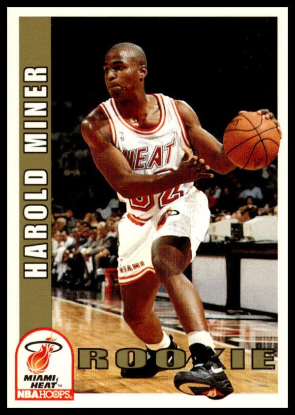 Harold Miner 1992-93 Hoops card #413, showcasing him in action for Miami Heat.